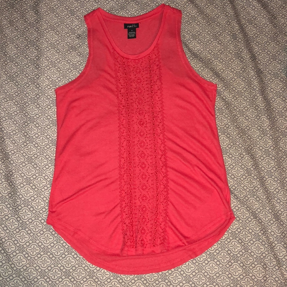 Red/Coral Rue 21 Lace Front Tank